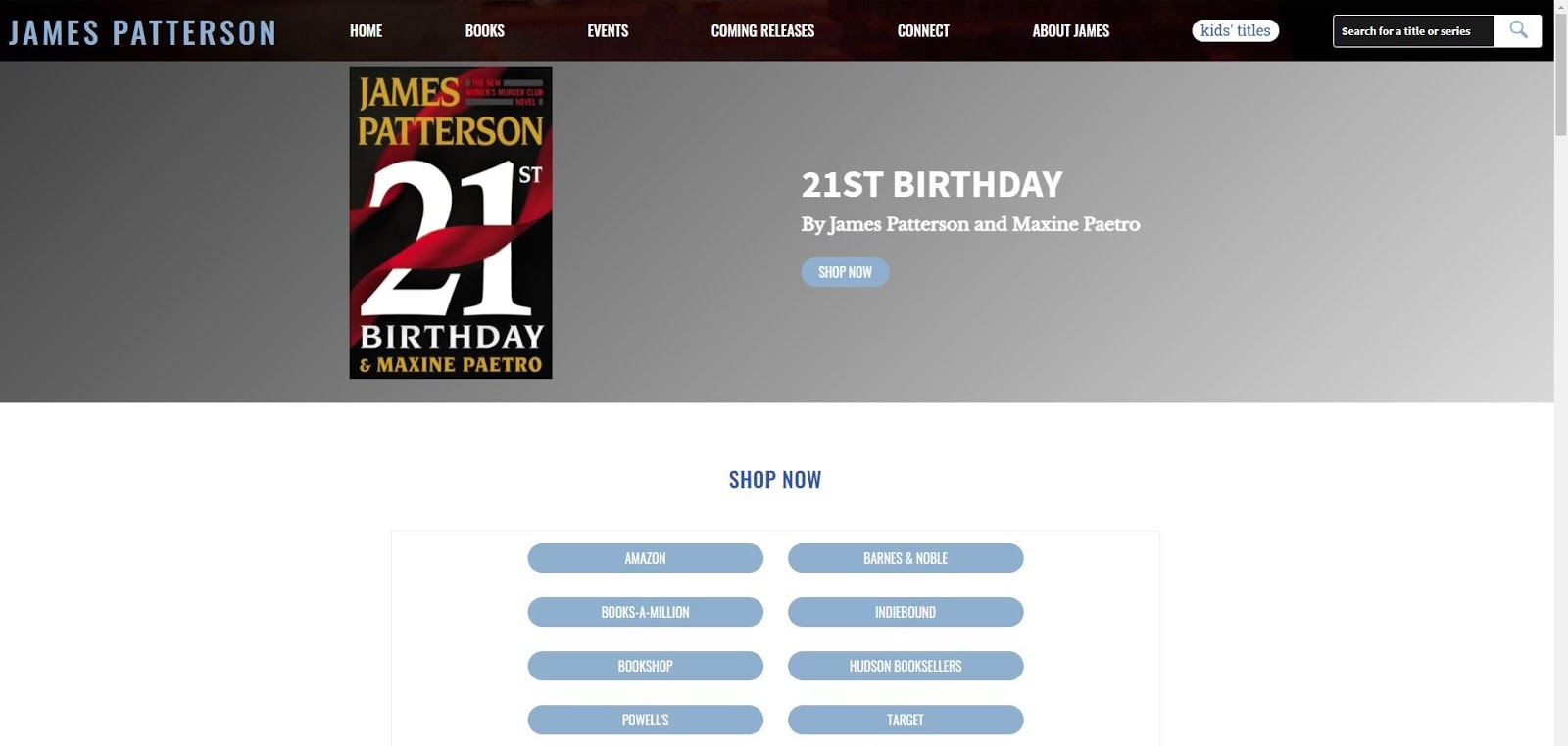 Example on James Patterson's website