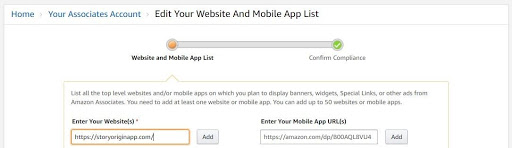 Add a website to your associate account by going to Account Settings > Edit Your Website And Mobile App List.