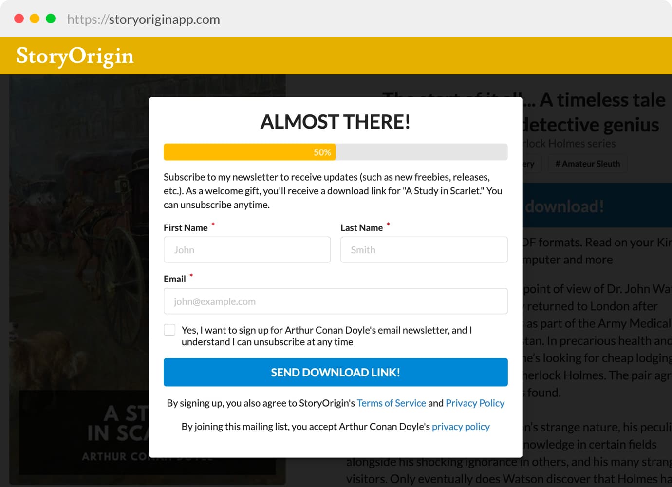 Example Sign-up Form on Reader Magnet Landing Page